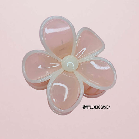 Sheer Pale Pink Large Flower Hair Claw Clips