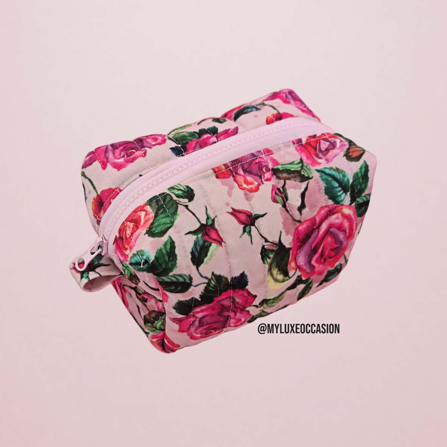 Pink Roses - Quilted Makeup/ Toiletry Bag