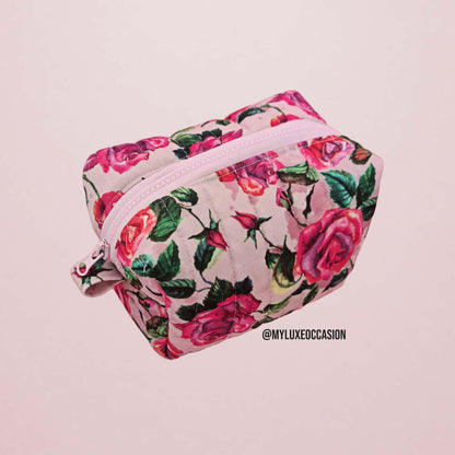 Pink Roses - Quilted Makeup/ Toiletry Bag