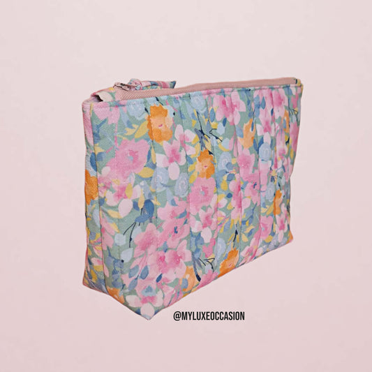 Pastel Watercolour Floral Extra Large Quilted Pouch