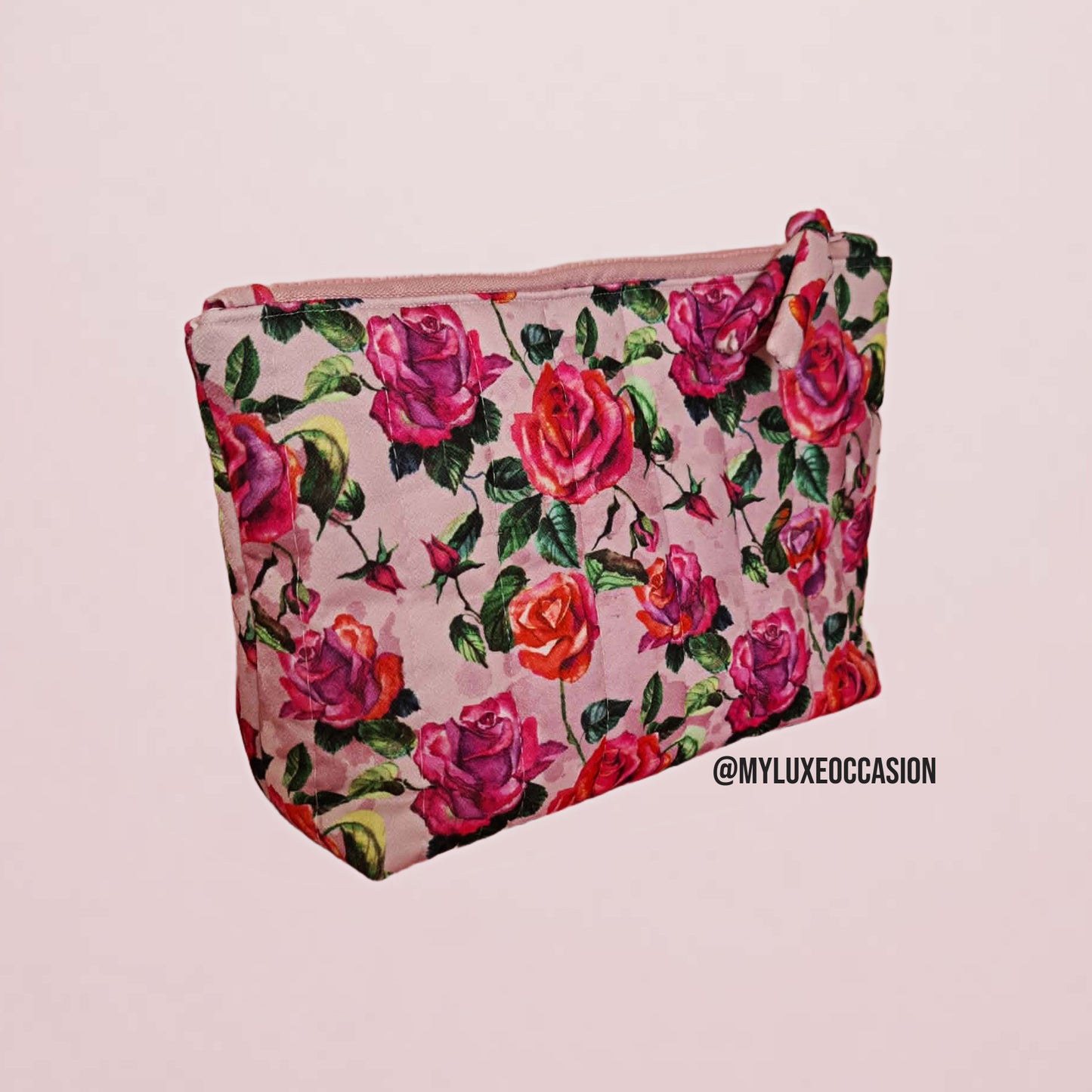 Pink Roses Extra Large Quilted Pouch