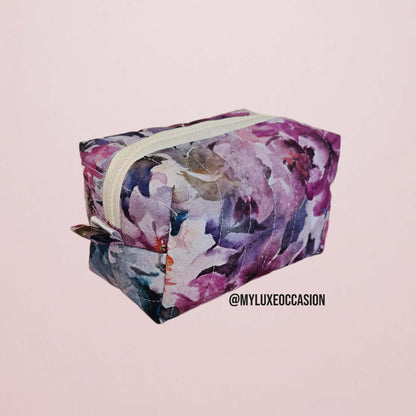 Purple Watercolour Floral - Quilted Makeup/ Toiletry Bag