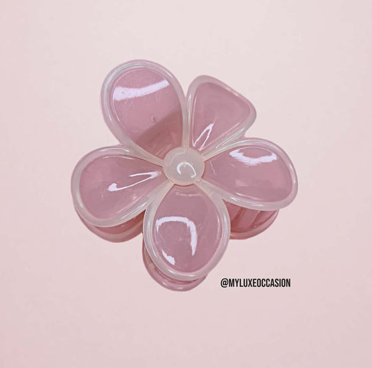 Sheer Pink Large Flower Hair Claw Clips