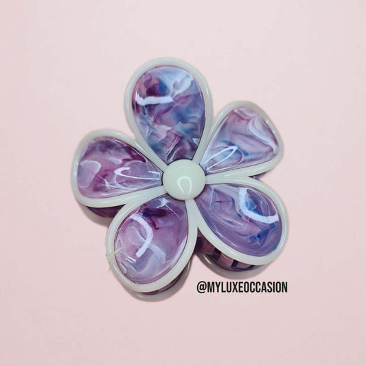 Lavender Purple Marble Large Flower Hair Claw Clip
