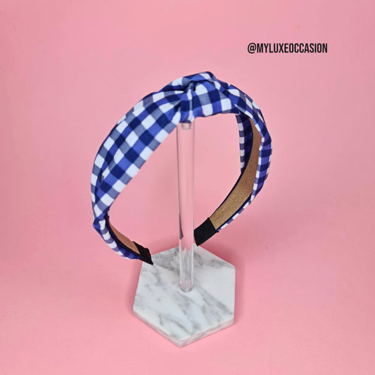 French Navy School Gingham Knotted Headband