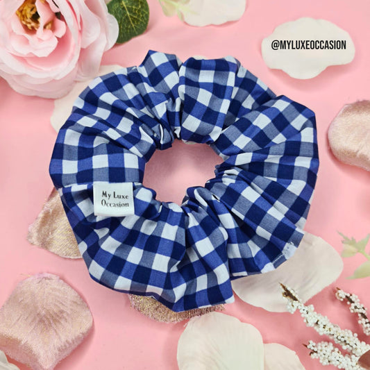 French Navy School Gingham Scrunchie