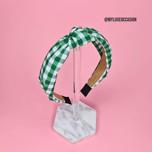 Green School Gingham Knotted Headband