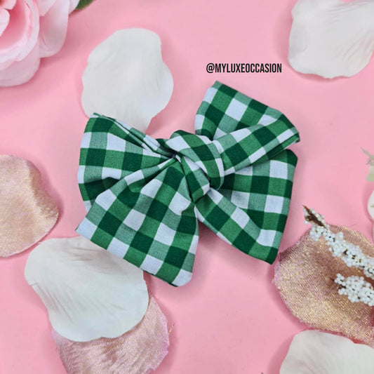 Green School Gingham Hair Bow