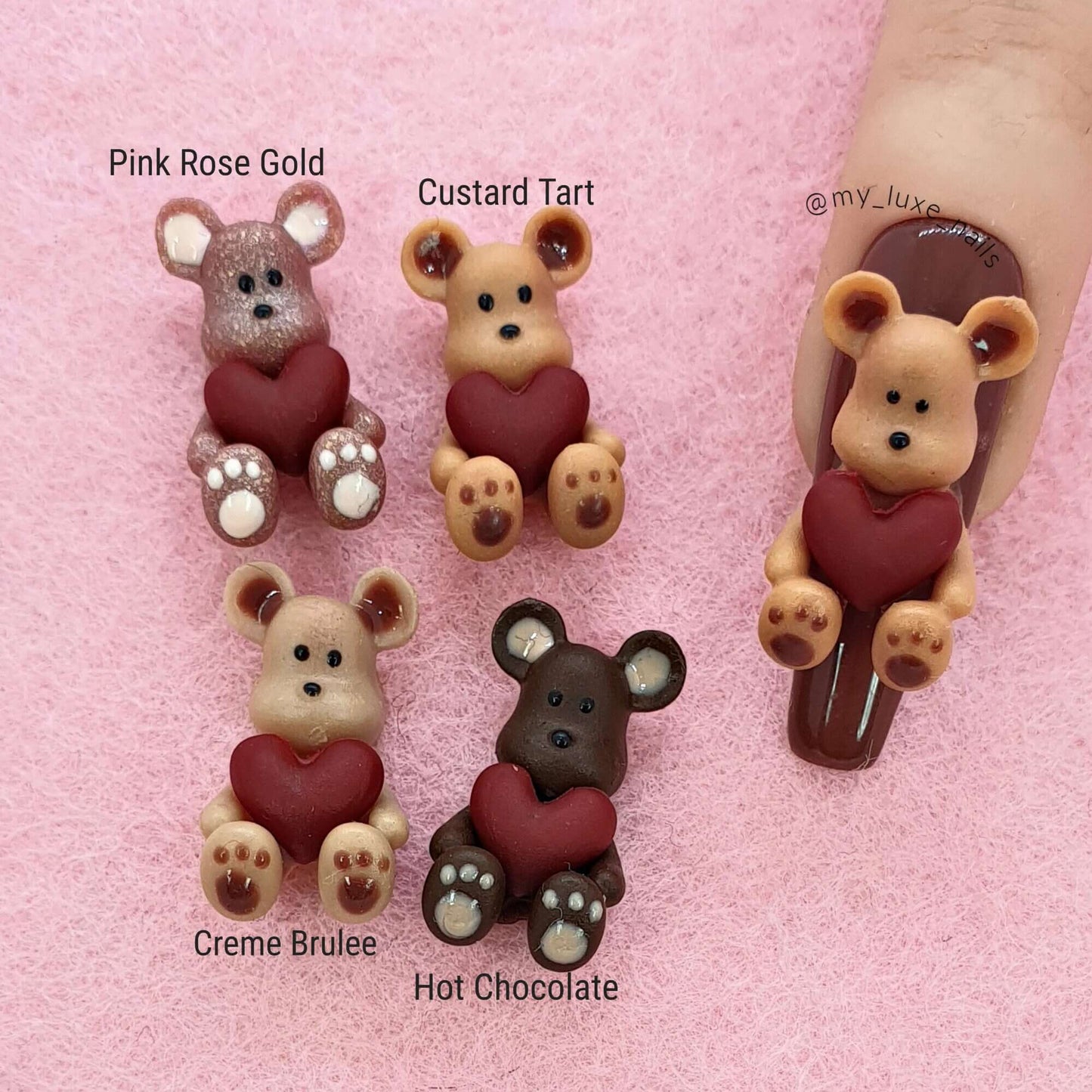 3D Teddy Bears with Heart Pillow - Nail Art