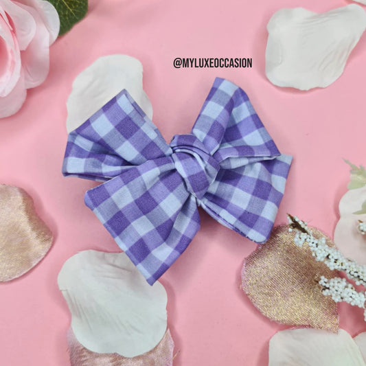 Lilac School Gingham Hair Bow