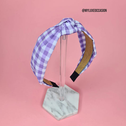 Lilac School Gingham Knotted Headband