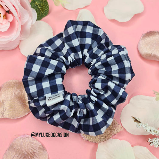 Navy School Gingham Scrunchie