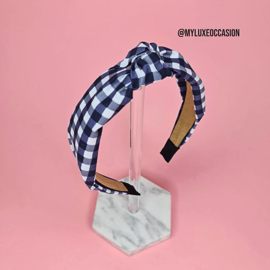 Navy School Gingham Knotted Headband