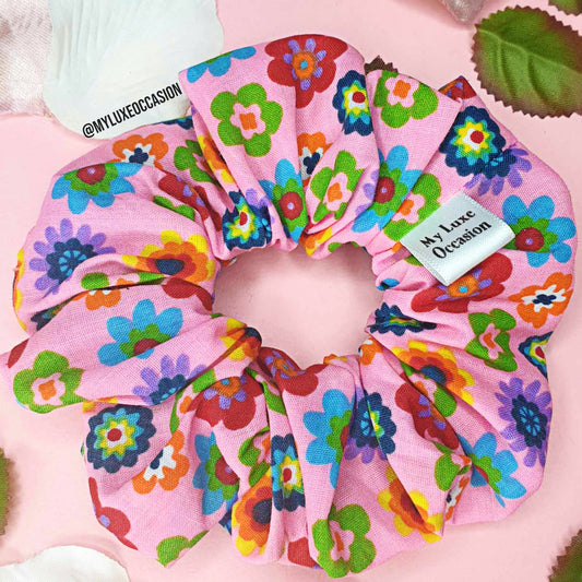 Pink Flower Power Scrunchie