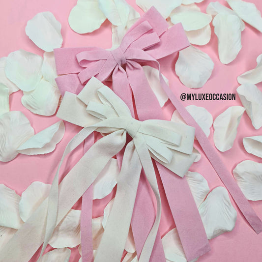 Pink & Ivory Long Tail Bow