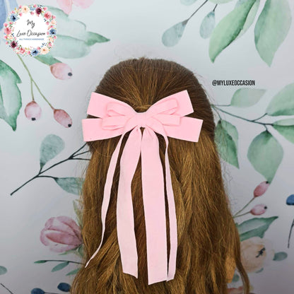 Pink & Ivory Long Tail Bow