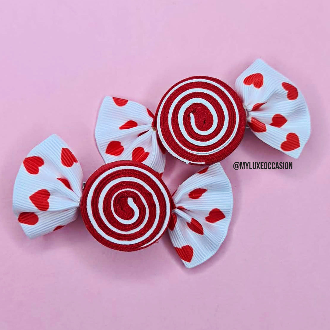 Red & White Candy Swirl Hair Clips — Sweet Heart Accessories