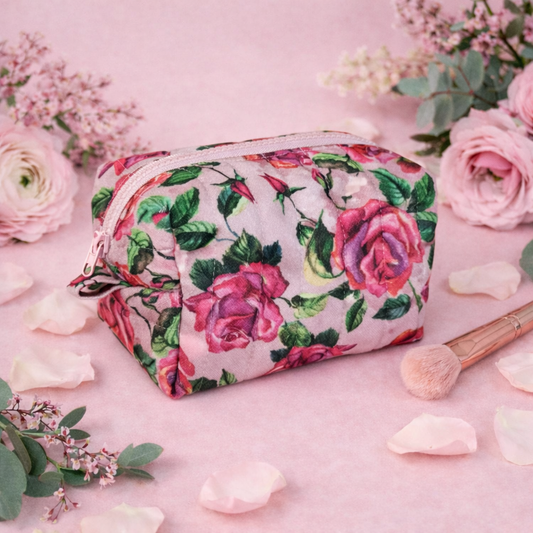 Pink Roses - Quilted Makeup/ Toiletry Bag