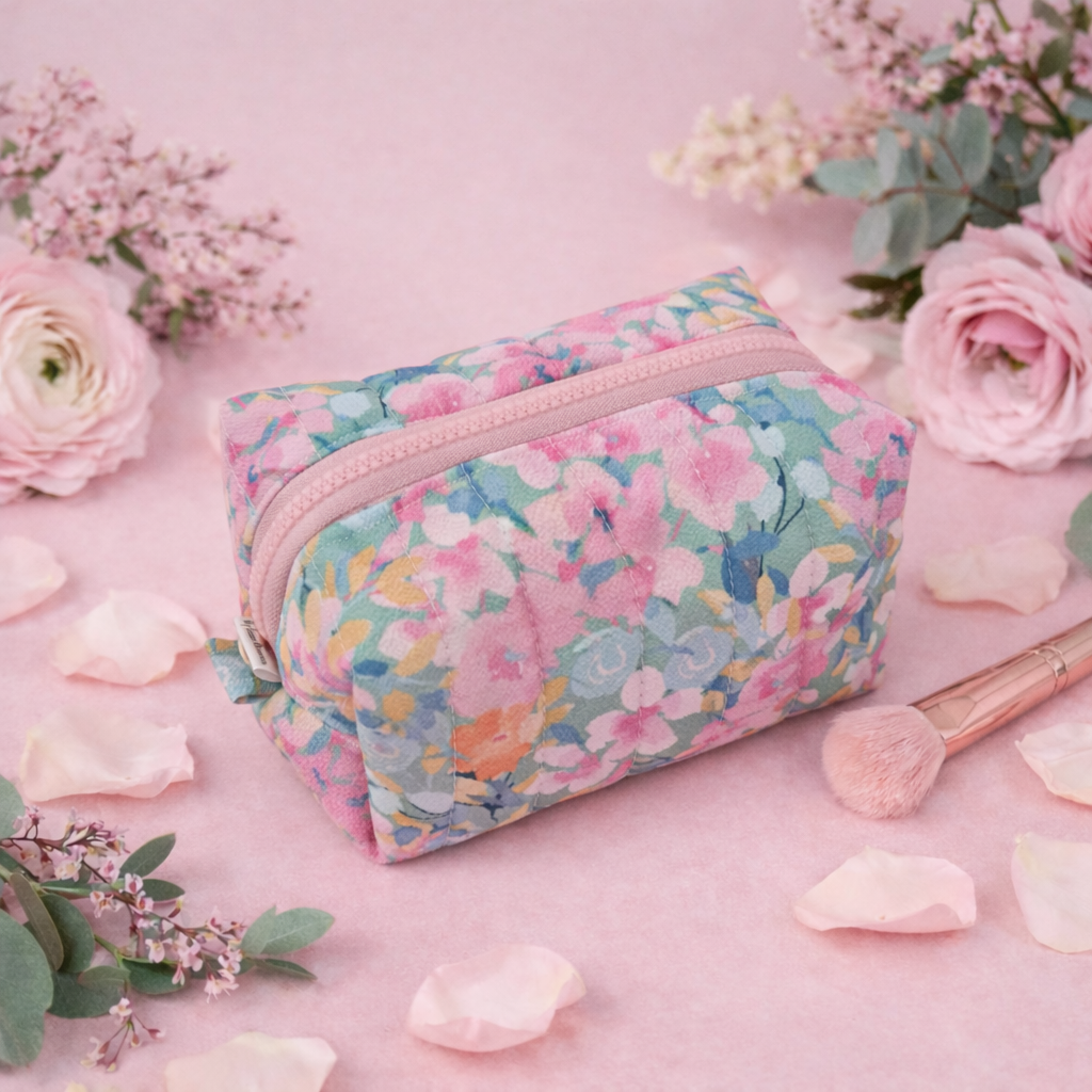 Pastel Watercolour Floral - Quilted Makeup/ Toiletry Bag