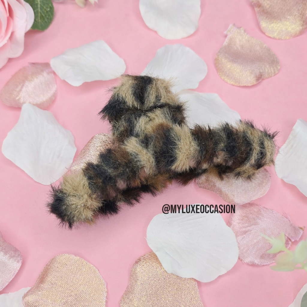 Leopard Large Plush Hair Claw Clips