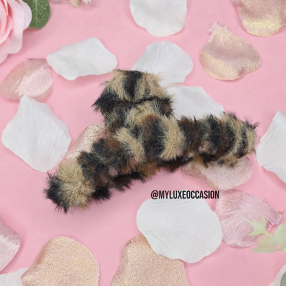 Leopard Large Plush Hair Claw Clips