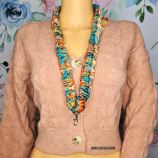Autumnal Tartan Scrunchie Lanyard with Safety Clip