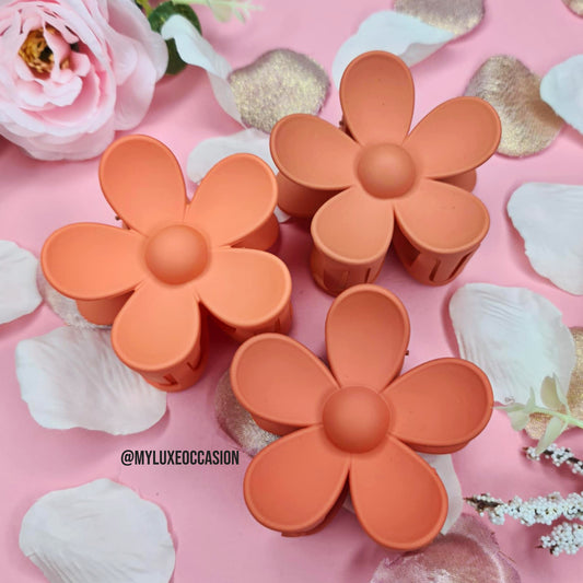 Various shades of Terracotta flower hair claw clips