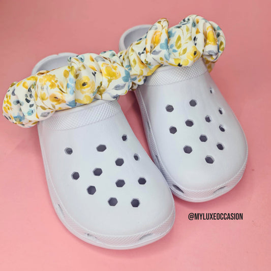 Yellow and Blue Ditsy Floral Cronchies - Scrunchies for your shoes - Strap Covers
